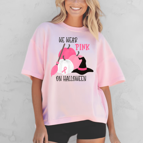 We Wear Pink on Halloween Pink Shirt Mockup